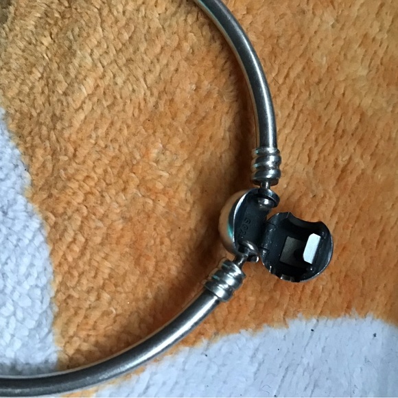 PANDORA Moments 925 Silver Logo Ball Charm Bangle Bracelet RARE DISCONTINUED - Picture 5 of 5